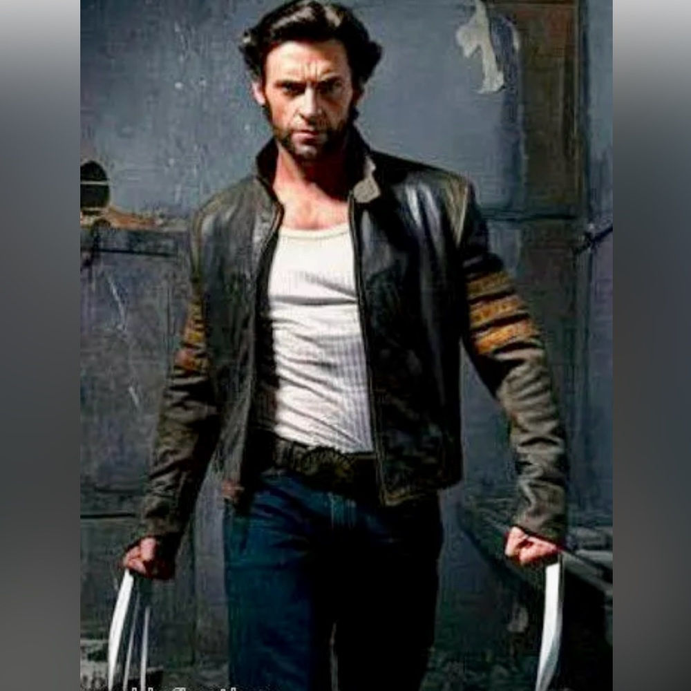 X-men Wolverine SET Adult Medium Leather Jacket, Claws, Dog Tag and Belt Buckle.